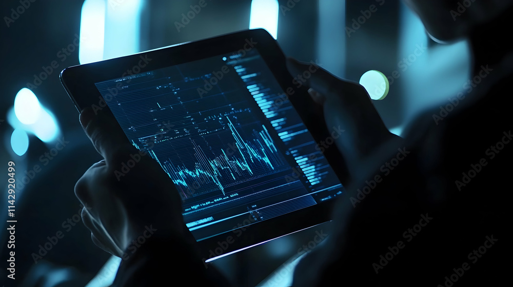 Aufkleber a person is holding a tablet with a graph on it. the graph shows a series of numbers and lines, and 