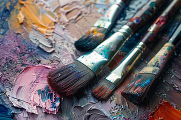 Fototapeta premium Generative AI image of talented artist passionately painting with vibrant colors on a large canvas in an art studio