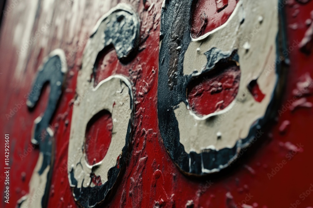 Poster close-up of a number on a red wall, perfect for highlighting important information or adding emphasi