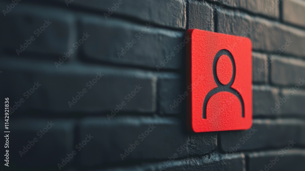 Aufkleber a red user icon is displayed on a textured dark brick wall, symbolizing identity or user profiles in