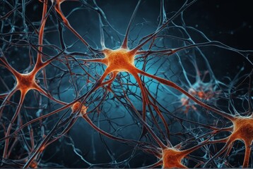 Complex network of neurons showcasing synaptic connections at night