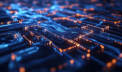 Abstract Digital Circuitry: Glowing Network of Data Streams