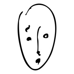 Funny human face. Hand drawn linear doodle rough sketch. Black and white silhouette.