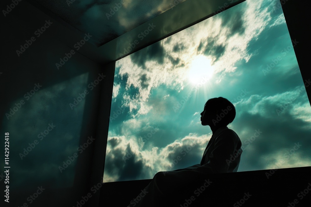 Aufkleber a person sits in front of a large computer monitor, focused on the screen