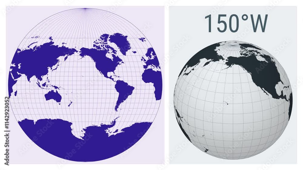 Poster world map animation. van der grinten iii projection. solid color style. animated world map in van de