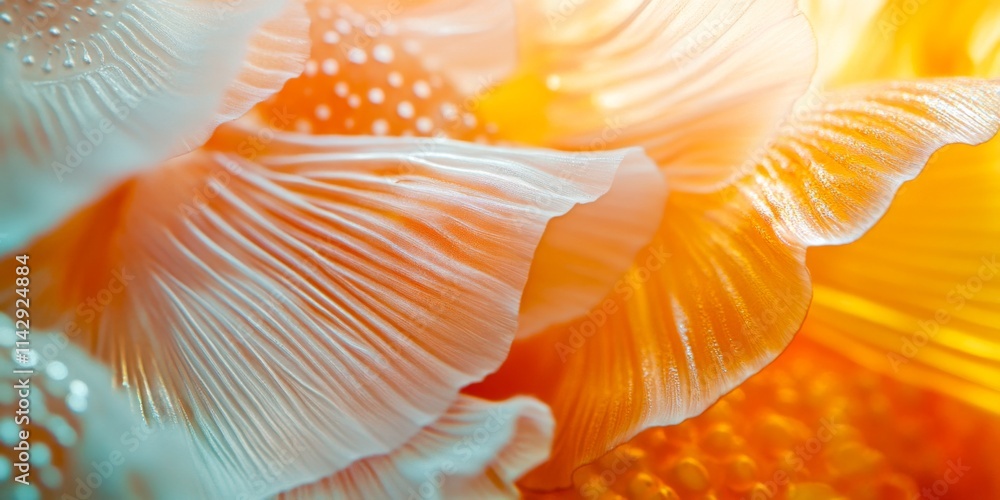 Poster a close-up view of delicate flower petals in warm tones. soft textures and gentle curves create a ca