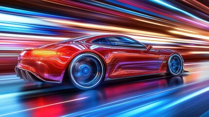 Obraz premium sleek, high-performance sports car in a dynamic motion blur, capturing the essence of speed and luxury with vivid colors and polished design