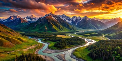 Fototapeta premium Stunning Aerial Drone Photography: Breathtaking Landscapes, Epic Views, High-Resolution Images