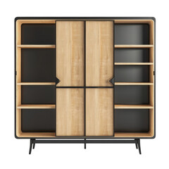 PNG of Stylish modern cabinet featuring wood and black finishes for contemporary decor, White or Transparent Background