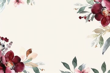 Bridal Invitation. Burgundy Floral Wedding Invitation Set with Watercolor Flowers and Greenery