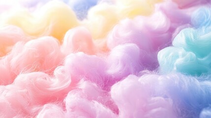Fototapeta premium soft pastel hues of fluffy cotton candy creating a dreamy, whimsical background, evoking nostalgia and sweetness, perfect for a playful design