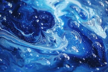 Bubble Stream. Abstract Blue Fluid Flow in Cold Water Background