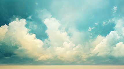 Obraz premium Bright blue sky filled with fluffy white clouds over a serene landscape during the golden hour of sunset