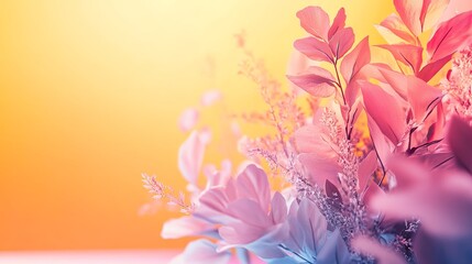 Bright floral arrangement with pastel colors against a warm orange background featuring delicate details in composition
