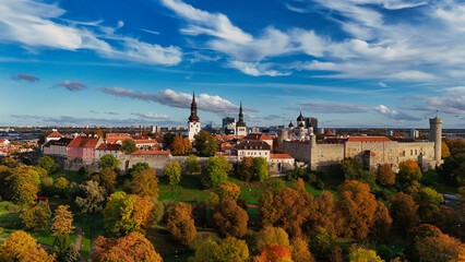 Fototapeta premium Tallinn Old Town in Autumn: Aerial View of Historic Beauty In Estonia
