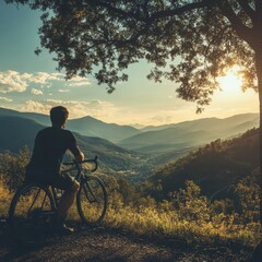 Obraz premium Cyclist pauses to enjoy the view.