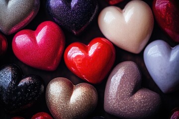 Obraz premium A close-up shot of variously colored hearts