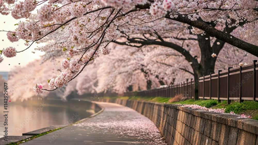 Poster cherry blossom breeze a serene site with a vibrant animated border displaying petals that float and 