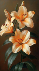 Obraz premium Beautiful orange lilies blooming gracefully in an old botanical illustration