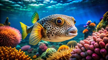 Obraz premium Stunning Bokeh Photo of a Giant Pufferfish - Underwater Macro Photography