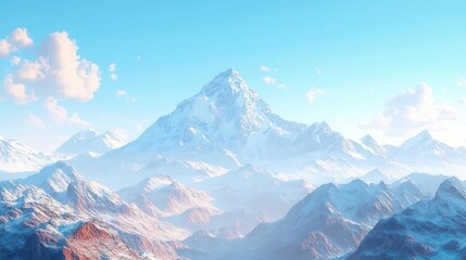 Fototapeta premium stunning 3d illustration of the everest region, featuring majestic snow-capped peaks under a bright blue sky, invoking feelings of adventure, exploration, and the beauty of nature