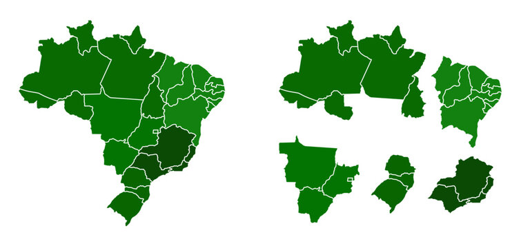 Mapa do Brasil e regi&otilde;es com contorno vazado
