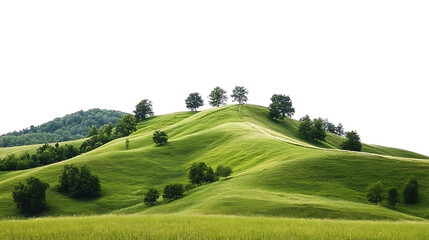 Obraz premium Landscape with green hills and tree on transparent background.