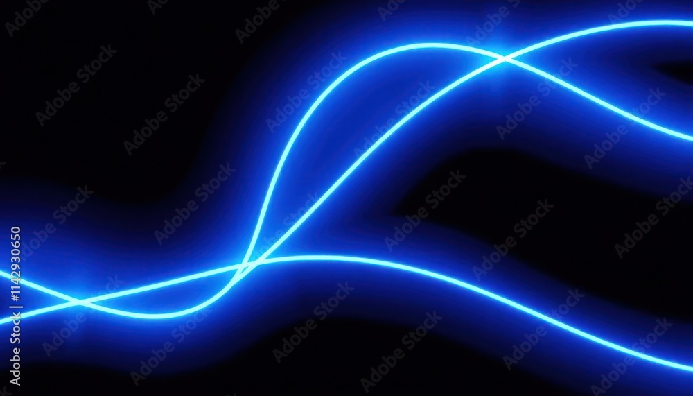 Poster abstract illustration featuring dynamic blue curved lines resembling neon lights. smooth lines creat