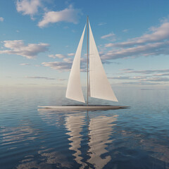 Fototapeta premium Modern Sailboat Peacefully Gliding on Serene Blue Ocean Under Cloudy Sky