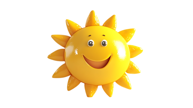 Happy sun cartoon on transparent background.