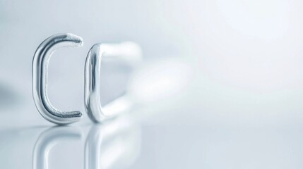 Close-up View of Two Metallic C Hooks on a Reflective Surface with Soft Lighting, Highlighting Their Smooth Curved Shapes and Shine