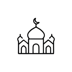 Vector islamic linear style mosque icon set on the white background, vector liner mosque icon