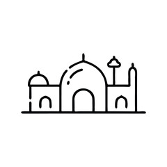 Vector islamic linear style mosque icon set on the white background, vector liner mosque icon