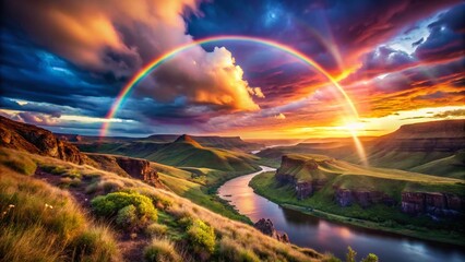 Obraz premium Stunning Rainbow Backgrounds: Long Exposure Photography, Magical Rainbow Images, Vibrant Rainbow Wallpaper, Nature's Rainbow, Colorful Rainbow Pictures