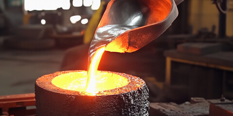 Metal casting process in a foundry workshop