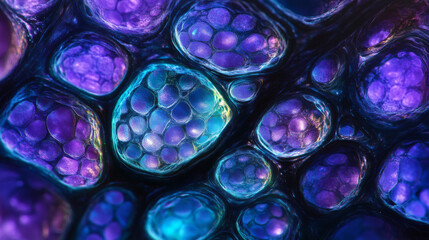 Purple Companion Cell Microscopic View, Anthocyanin Pigments, Cinematic Biology, Cellular Structures, Science Imagery