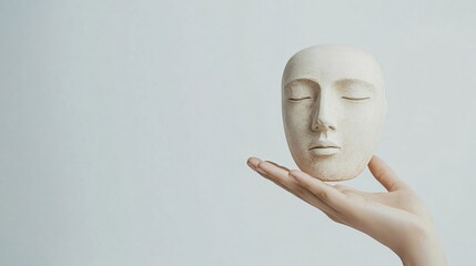 Serene Face Mask Held in Hand: A Conceptual Art Piece