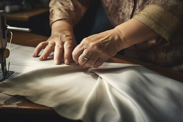 AI generated image of fashion designer in the sewing workshop