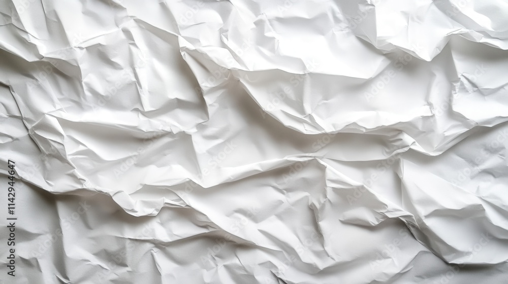 Poster crumpled white paper texture displaying folds and creases capturing light in a soft, minimalist aest