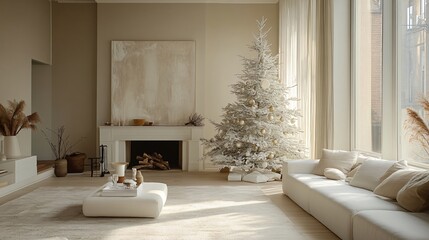 Fototapeta premium White Christmas home interior with fireplace
