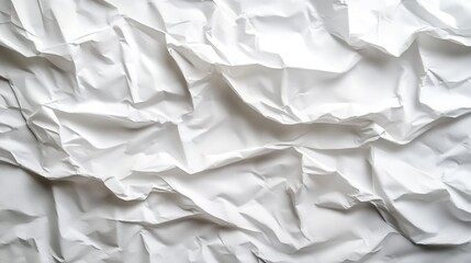 Obraz premium Crumpled white paper texture displaying folds and creases capturing light in a soft, minimalist aesthetic suitable for backgrounds or artistic projects