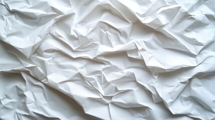 Obraz premium Crumpled white paper texture showing intricate folds and shadows in a bright setting that emphasizes its unique details and visual appeal