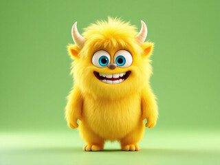 Fototapeta premium Happy yellow monster with horns