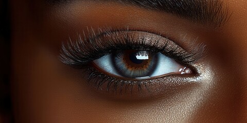 Fototapeta premium Close-up view of a human eye highlighting the unique colors and intricate details of the iris and eyelashes during daylight