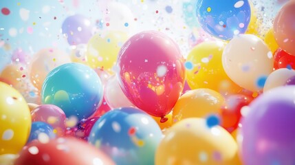 vibrant birthday-themed background filled with balloons, confetti, and colorful decorations, creating an atmosphere of celebration and joy, perfect for festive occasions
