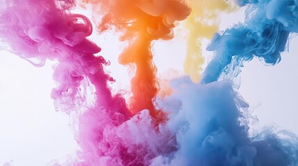 vibrant bursts of colorful smoke against a white background, dynamic and eye-catching, capturing the essence of motion and energy in a striking visual form