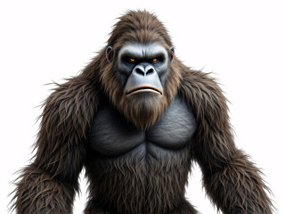 Fototapeta premium Realistic bigfoot standing in snowy landscape.