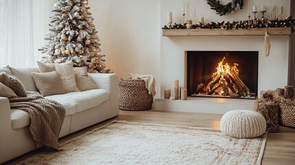 white minimalist interior with Christmas decor