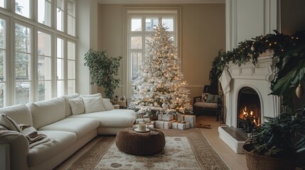 white minimalist interior with Christmas decor