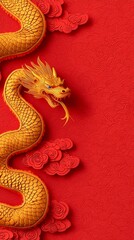 Obraz premium Golden Embossed Snake Design on Red Background